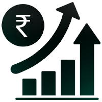 Icon of a bar chart and a rupee symbol, indicating financial growth_body composition analyzer