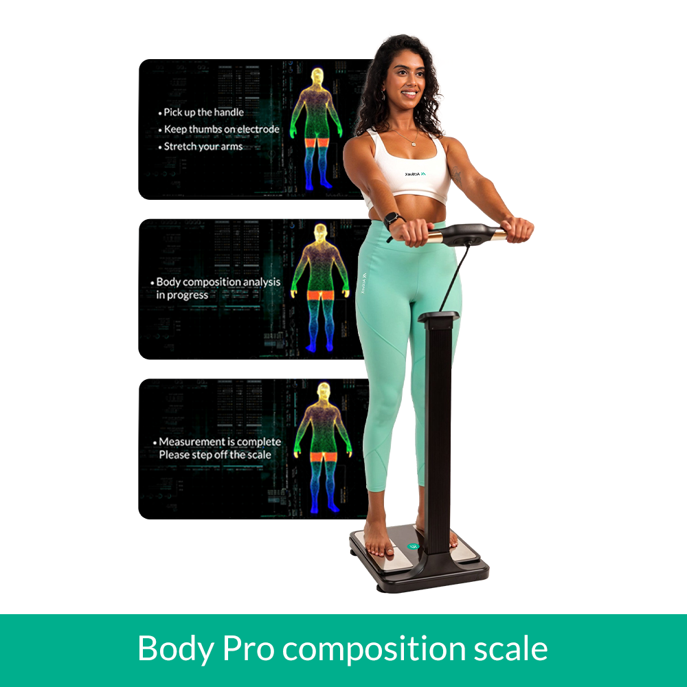 Woman using a Body Pro composition scale_body composition analyzer