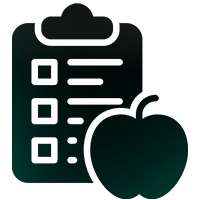 Icon of a clipboard with a list and an apple_body composition analyzer